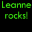 A static contact sheet of six animated frames showing repeated text "Leanne" and "rocks!" in various colors on a black background.
