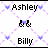 Animated icon with repeating text and symbols on a white background, featuring color variations in the decorative elements.
