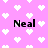 Pixelated pink background with white heart shapes and four instances of the text 'Neal' in black pixel font.