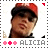 A person wearing a red cap and dark sunglasses appears in a of four with varying pink and red heart symbols and the text 'ALICIA' below