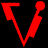 Red pixelated V-shaped animation with two circular elements on a black background, displayed as a contact sheet of two frames.