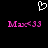Pixelated white heart outline above two identical pink text strings on black background.