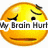 Yellow emoji face with closed eyes and a straight mouth, partially overlaid by text reading "My Brain Hurt" in two instances.