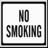Static pixelated sign with 'NO SMOKING' text in bold block letters, framed by a thick black border on white background.