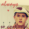 A four- shows a person wearing a light-colored cap with a brown patch, striped shirt, and red text reading "always" and "so confused" with heart symbols