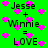 Green background with pink heart shapes and black text reading "Jesse + Winnie = LOVE" repeated twice in a pattern