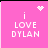 Pink square icon with white pixelated text 'i LOVE DYLAN' and four distinct animated sparkles in top-left, top-right, middle-left, and bottom-right positions.