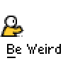 Animated contact sheet of a yellow stick figure icon with multiple frames showing different poses and text bubbles, including speech bubbles reading "DUDE WHERE DID YOU GET THE EYE?" and "WHAT EYE?" over gray background.