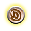 Animated sequence of brown @ symbols in circular frames with yellow halos on gray background, showing motion from spiral to vertical line and back.