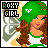A 4-frame animated contact sheet of a pixel-art Roxy Girl character with green cap, brown hair, and white-green outfit against gray butterfly background.
