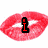 Red lips with a black and red symbol changing from an 'i' to a heart shape on the lower lip.