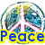 A static image with four distinct sections: a peace symbol over Earth, a pink heart, 'PeaceLove' text, and 'Lobat' on abstract patterns.