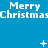 Blue background with repeated white 'Merry Christmas' text and small plus/snowflake symbols in a pattern