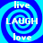 Four identical blue spiral patterns with white text 'live', 'LAUGH', and 'love' arranged vertically on each spiral.