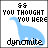 Pixelated blue dinosaur silhouette with black text 'YOU THOUGHT YOU HERE' above and 'dynamite' below, two versions differ in 'dynamite' color.