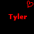 Red pixelated heart symbol above two instances of the name 'Tyler' in red pixelated text on a black background.