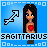 Animated pixel art contact sheet showing a Sagittarius-themed buddy icon with a female character and arrow symbol across multiple frames.