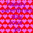 Pixelated red background with pink heart pattern and purple text repeating 'happy valentines day love ya' in two