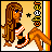 Pixel art contact sheet of a cheerleading character animation with five frames showing star and text changes.