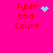 A bright pink background displays four identical 'Tyler and Court' text blocks with a single animated element changing across them.