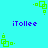 A cyan background displays multiple green square-based pixel art icons and purple text reading 'iTollee' in a pattern