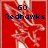 Red background with pixelated white and light red abstract shapes resembling a stylized figure, overlaid with dark blue text reading "GO Redhawks".