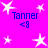 A bright pink background with white star shapes and blue text reading "Tanner <8" repeated four times.