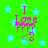 Green background with light blue stars, pink text reading "I Love You" and a heart symbol in purple.