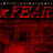 Red and blue pixelated text on a beige background with a red textured section containing 'XFEAR' in large letters.