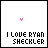 A four- displays a pixelated pink heart symbol and black text reading "I LOVE RYAN SHECKLER" on two , with the other two showing only the heart