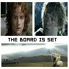 Animated sequence showing a character with red hair and a blue background with a landscape, cycling through text phrases.