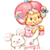 Pixelated cartoon character with pink hair and white dress holding a small dog, static single-frame icon on transparent background.