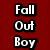 Red background with white text and three images: 'Fall Out Boy Listen To 'Em', 'Like 'Em', 'Love 'Em' above a band photo and stage scene.