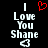 Two side-by-side pixelated text displays on black background with 'I Love You Shane' and heart symbols, one red heart above left display.