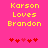 Yellow pixelated text on bright pink background reads "Karson Loves Brandon" with red heart symbols below, two identical frames side-by-side.