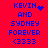Blue pixelated text on red background reads 'KEVIN AND SYDNEY FOREVER <333' with animated heart and sparkle effects replacing punctuation.
