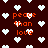 Dark brown background with white pixelated hearts and orange text reading "peace than love" in three repeated sections.