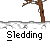 Animated sledding contact sheet showing multiple frames of a pixel art character sliding down snowy hills with trees, featuring variations in character count and sled positions across 14 sampled frames.