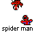 Pixelated Spider-Man icon in red and blue costume with white eyes, shown in multiple poses including web-shooting, crouching, and interacting with black-and-white spider silhouettes on gray background.