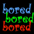 A 4-frame contact sheet of a pixelated animation showing the word 'bored' in multiple colors across four quadrants on black background.
