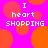 Pixelated icon with bright pink background and orange circles, displaying "I heart SHOPPING" text in white block letters.