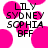 Pixelated text 'LILY SYDNEY SOPHIA BFF' over bright pink circular shapes on white background.