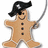 Pixelated gingerbread man wearing black pirate hat and holding sword, with text "COME TO THE DARK SIDE we have Cookies =]" on black background.
