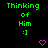 Green text reading 'Thinking of Him :]' on black background with pink heart and arrow symbols appearing in different positions across frames.