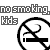 Static icon showing a no-smoking symbol with 'kids' text above it, displayed in multiple repeated on a white background