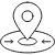 A grayscale pixelated icon depicts a location pin with a circular base and two horizontal arrows pointing inward from left and right sides.