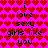 Pixelated text on a heart-patterned background with alternating color gradients.