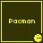 Four identical square display yellow pixelated text and symbols on dark backgrounds with yellow borders