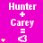 A bright pink background displays repeated 'Hunter + Carey = 💗' text with yellow star icons, where the number of stars changes across frames.