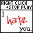 A contact sheet of 7 animated frames showing text-based buddy icons with varying emotions and colors, each displaying "I [emotion] you." in different fonts and hues against a white background with black borders.